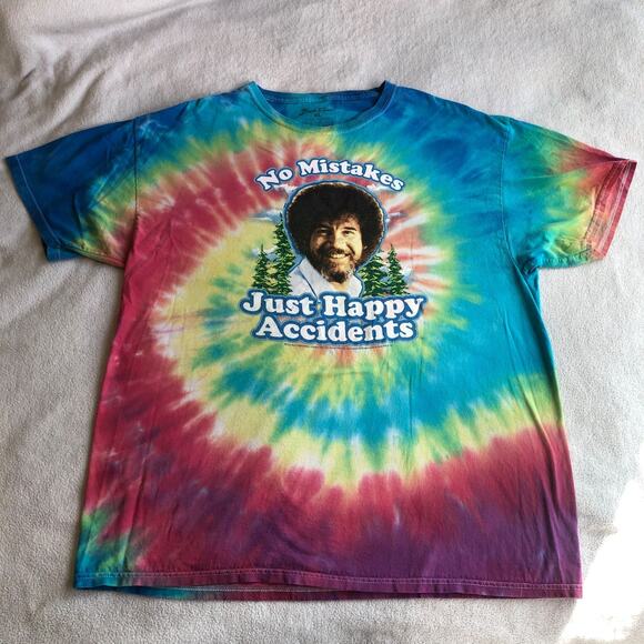 Bob Ross Tie Dye T Shirt No Mistakes Just Happy Accidents Sz XL 100% Cotton - Picture 1 of 6